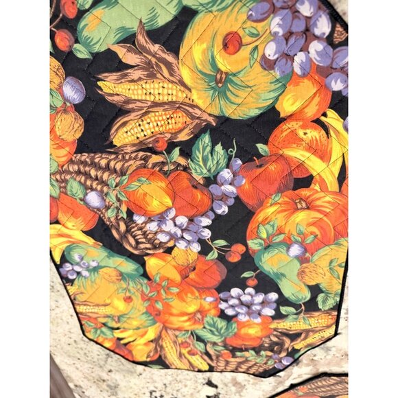 4 VTG Fall Harvest Quilted Placemats Cornucopia Pumpkin Thanksgiving table top - Picture 3 of 15